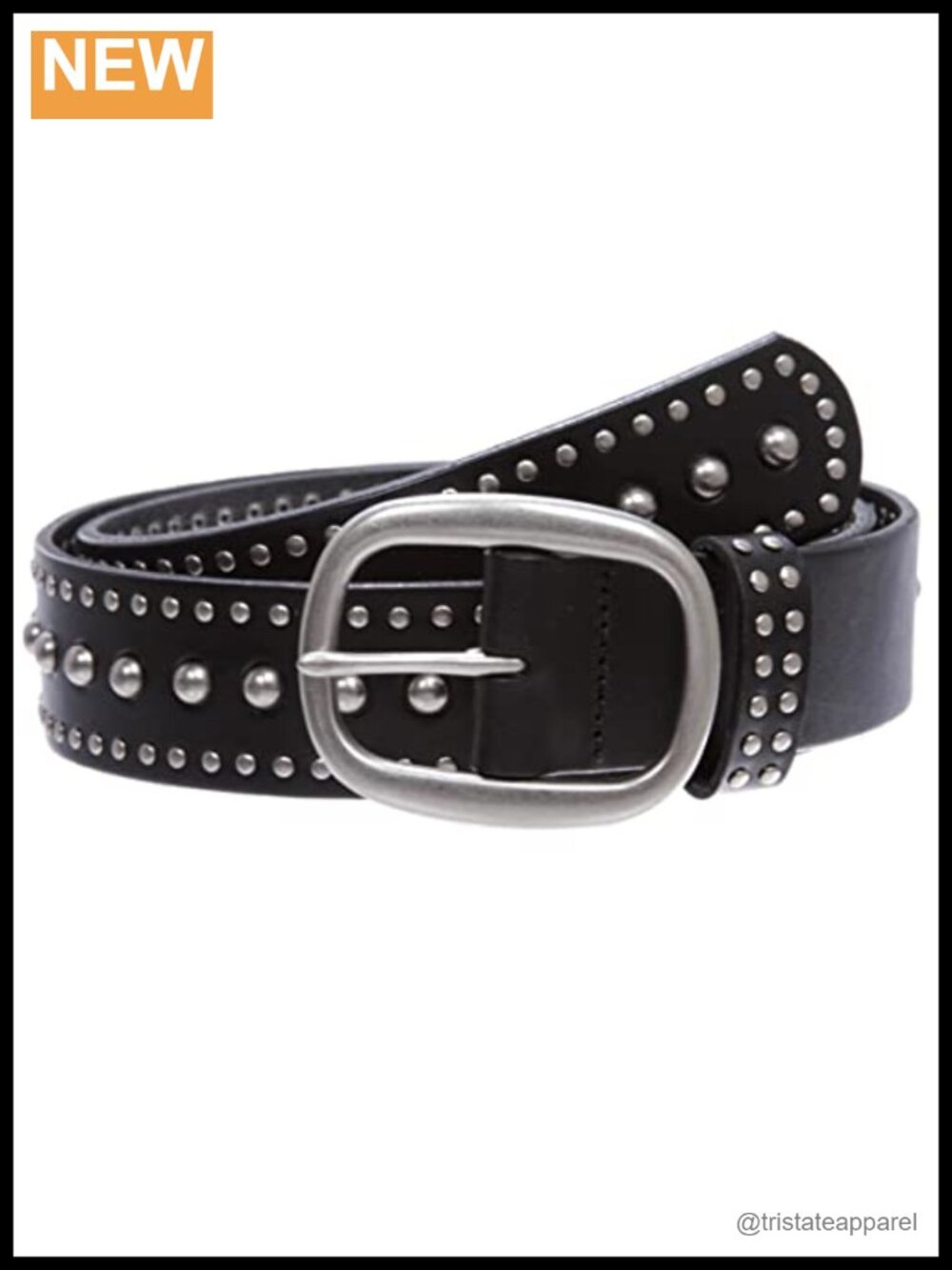 Oval Buckle Studded Leather Belt 38mm Cowhide Casual Jeans Belt